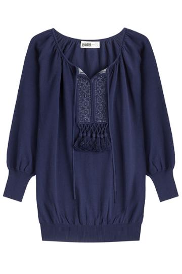 Claudia Schiffer For Tse Claudia Schiffer For Tse Knit Cotton Top With Tassels - Blue