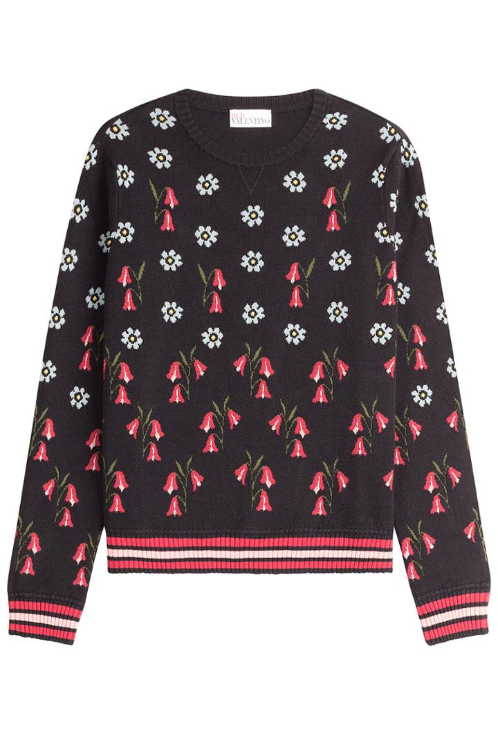 Red Valentino Red Valentino Intarsia Knit Floral Pullover - Multicolor