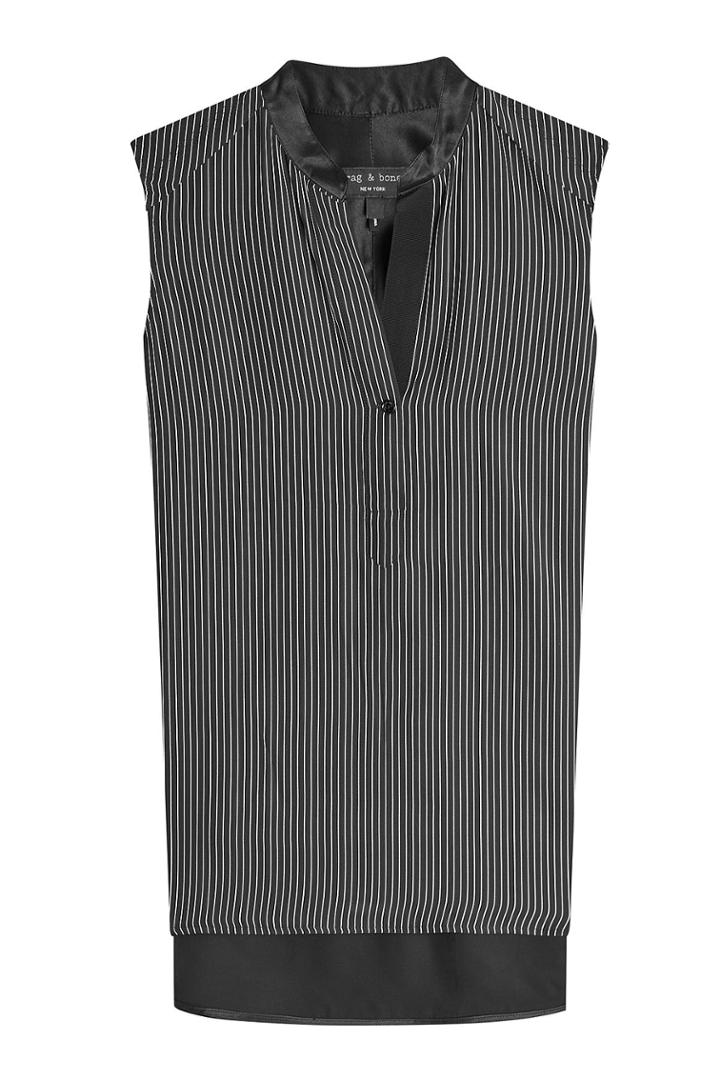 Rag & Bone Rag & Bone Pinstriped Silk Sleeveless Blouse