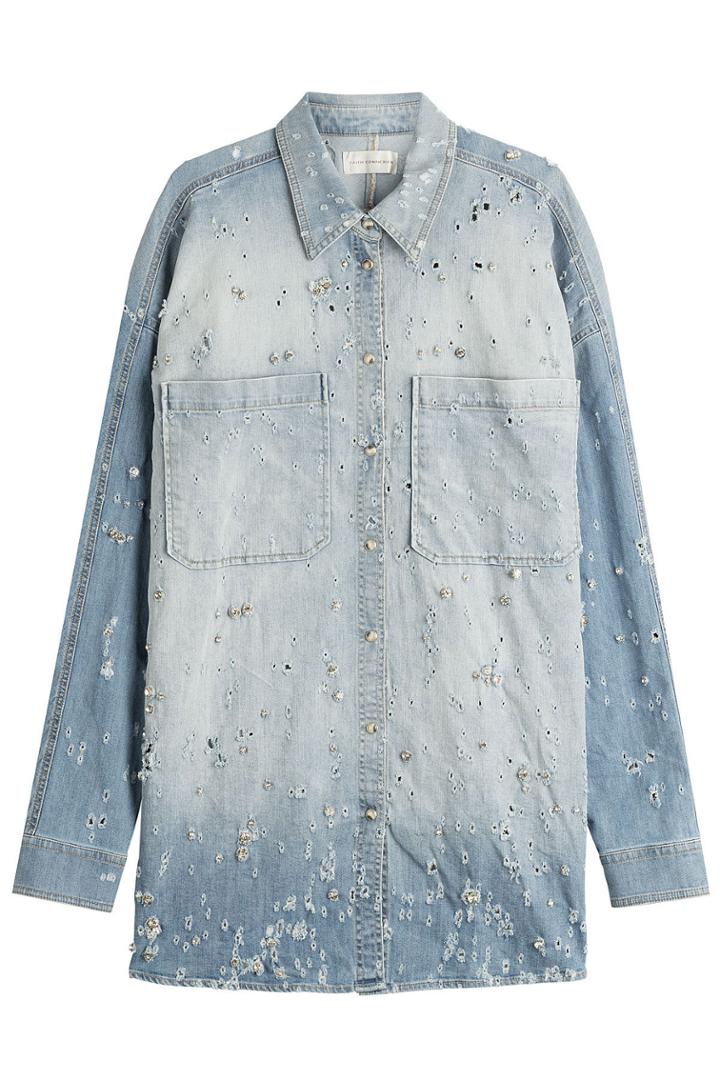 Faith Connexion Faith Connexion Oversize Distressed Denim Shirt With Embellishment