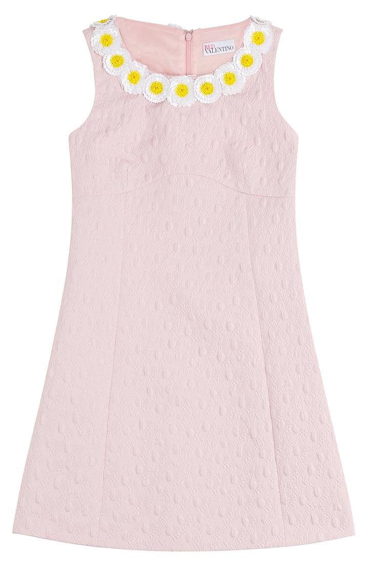 Red Valentino Brocade Shift Dress With Embellished Daisy Collar