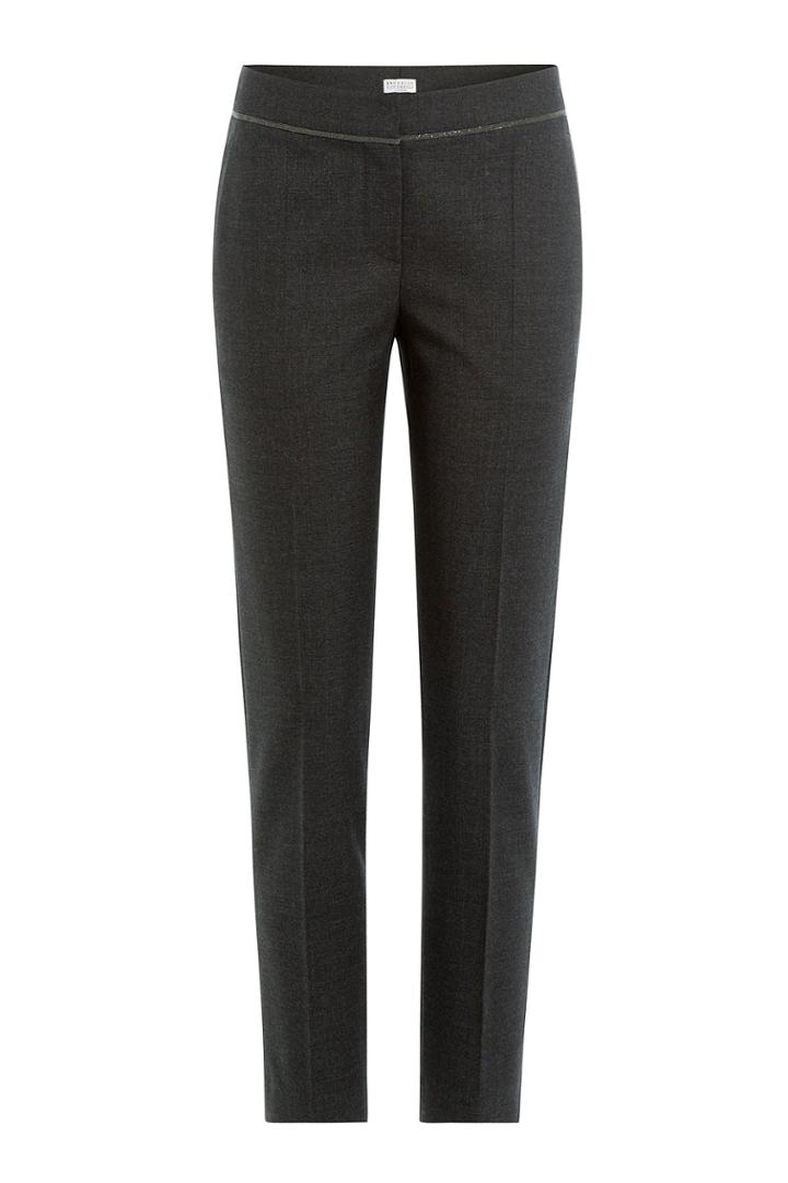 Brunello Cucinelli Brunello Cucinelli Wool-cotton Blend Pants With Embellishment - Grey