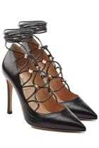 Valentino Valentino Leather Pumps With Embellished Ties At Ankle - Black