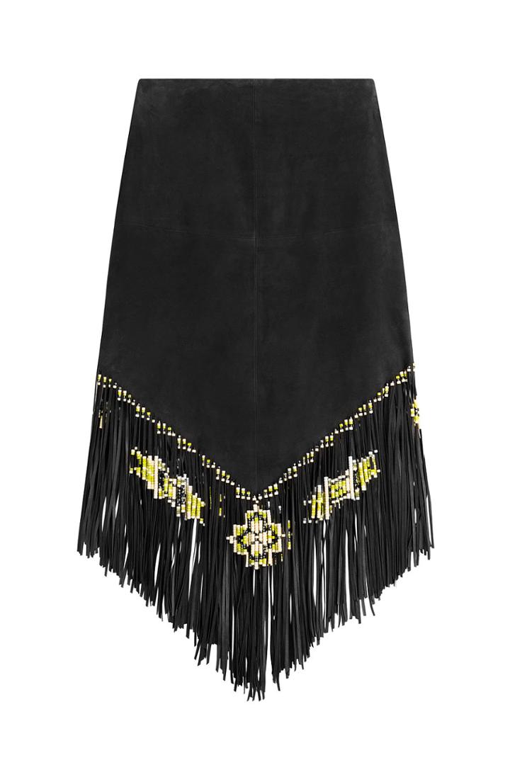 Valentino Valentino Suede Skirt With Fringe - Black