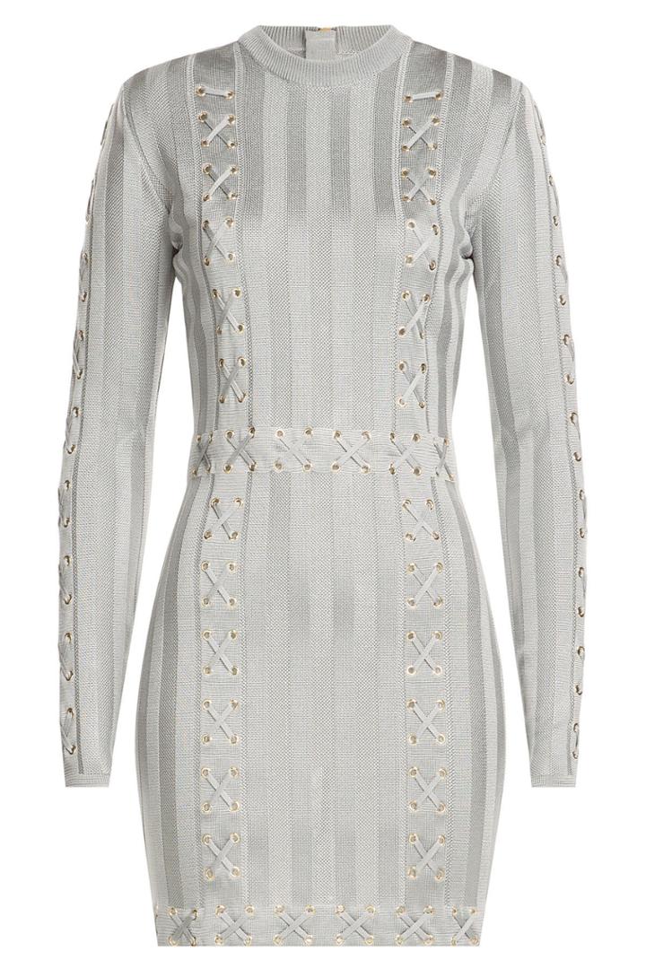 Balmain Balmain Mini Dress With Lace-up Detail - Grey