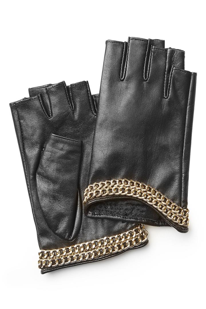 Karl Lagerfeld Karl Lagerfeld Embellished Fingerless Leather Gloves - Black