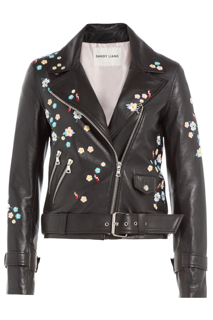 Sandy Liang Sandy Liang Embroidered Leather Jacket - Black
