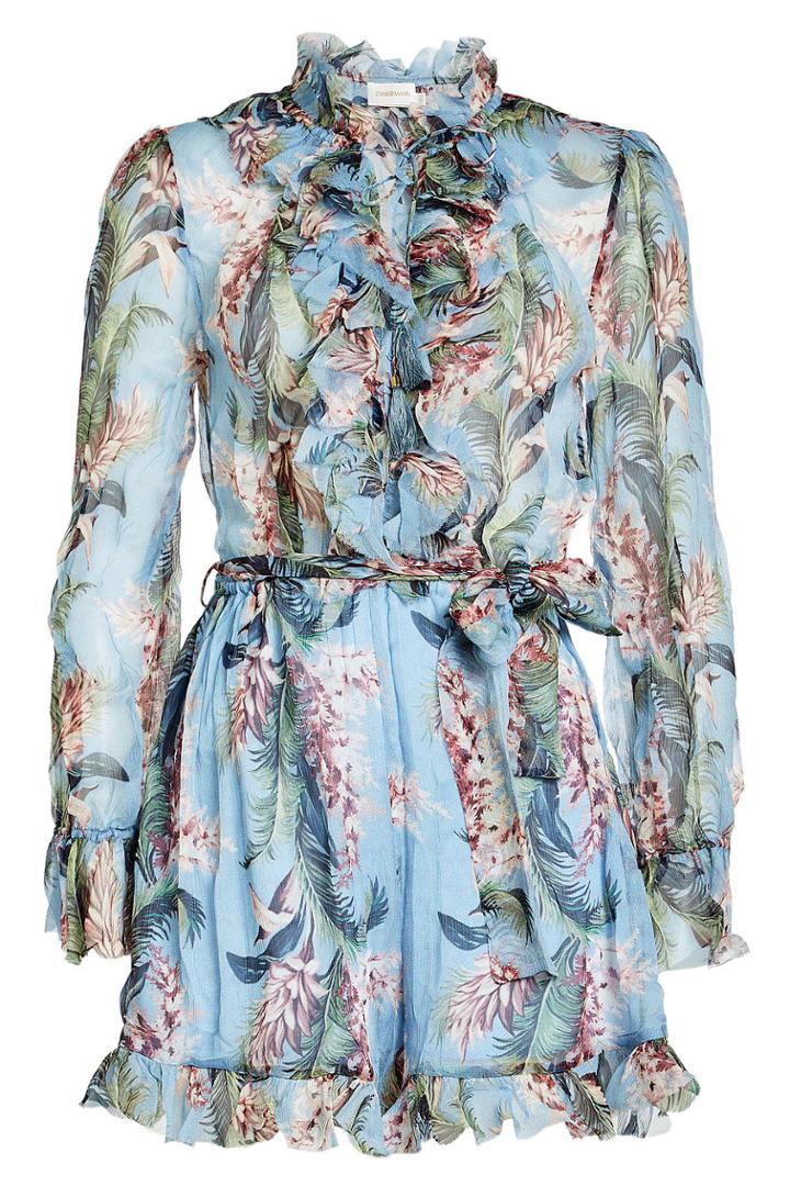 Zimmermann Zimmermann Printed Ruffle Silk Playsuit