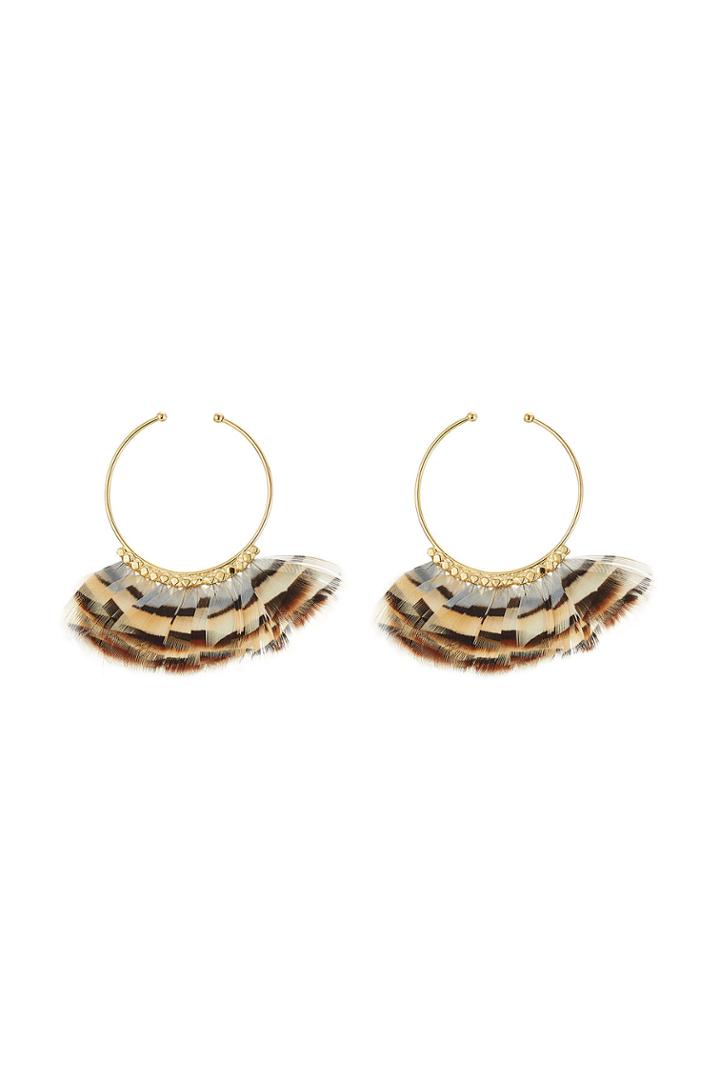 Gas Bijoux Gas Bijoux 24kt Gold Plated Earrings With Feathers - Beige
