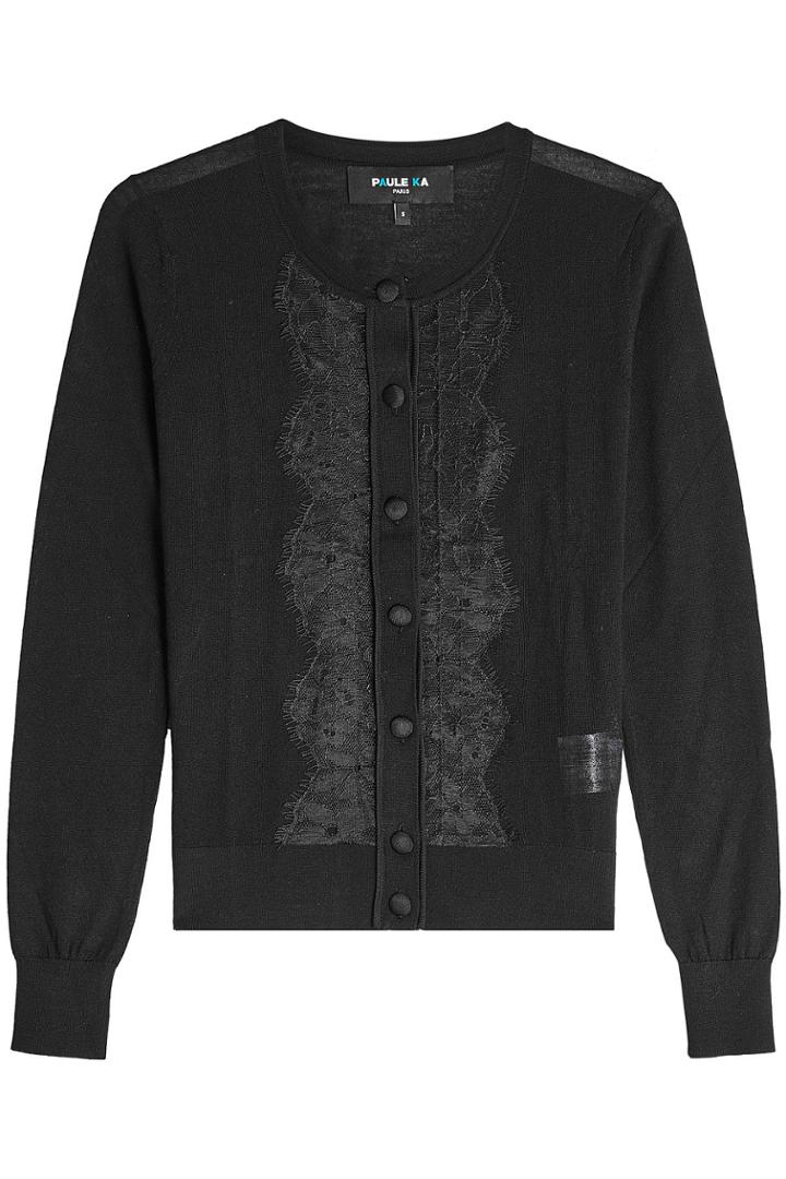 Paule Ka Paule Ka Lace-trimmed Cardigan With Wool And Silk