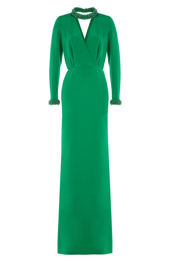 Emilio Pucci Emilio Pucci Floor Length Silk Gown With Embellished Neck And Cuffs - Green