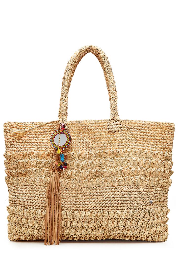 Florabella Florabella Raffia Tote With Embellishment - Beige