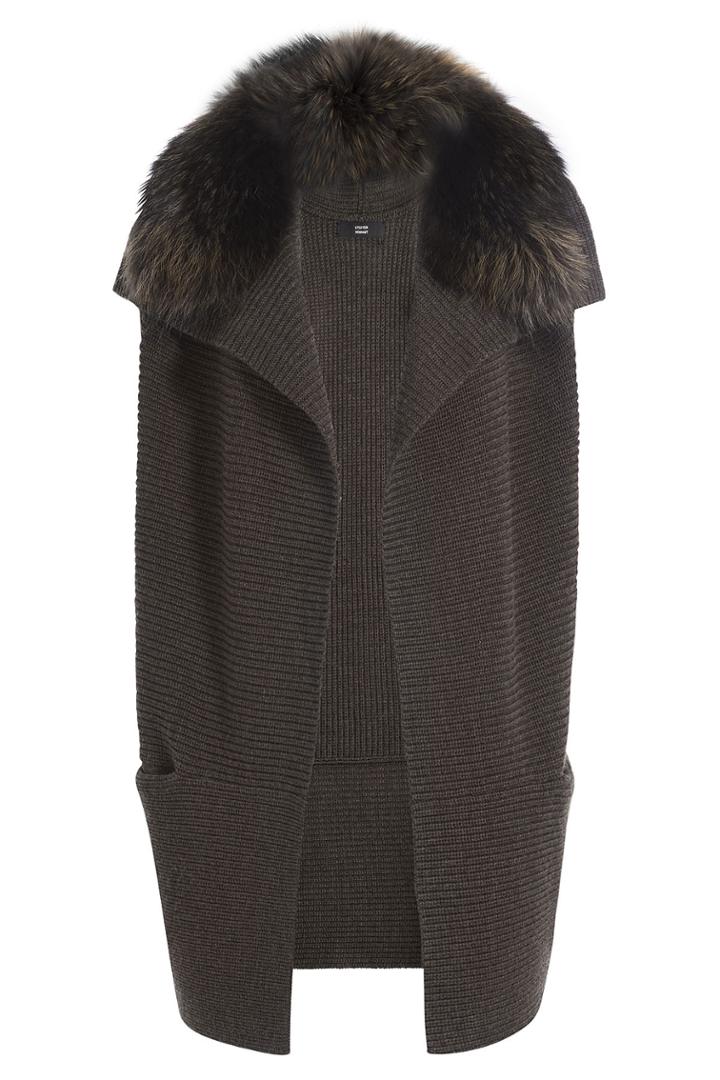 Steffen Schraut Steffen Schraut Merino Wool Cape With Fur Trim - Brown