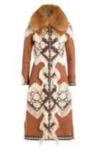 Alexander Mcqueen Alexander Mcqueen Embroidered Leather Coat With Fox Fur - Camel