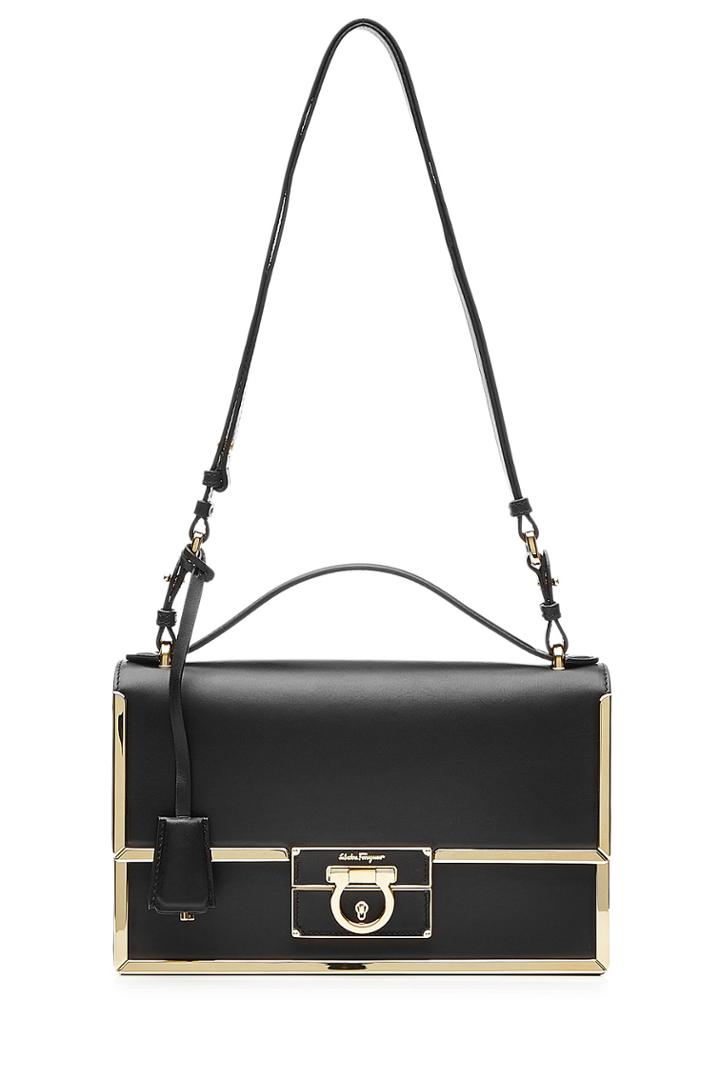 Salvatore Ferragamo Salvatore Ferragamo Medium Gancio Lock Leather Shoulder Bag - Black