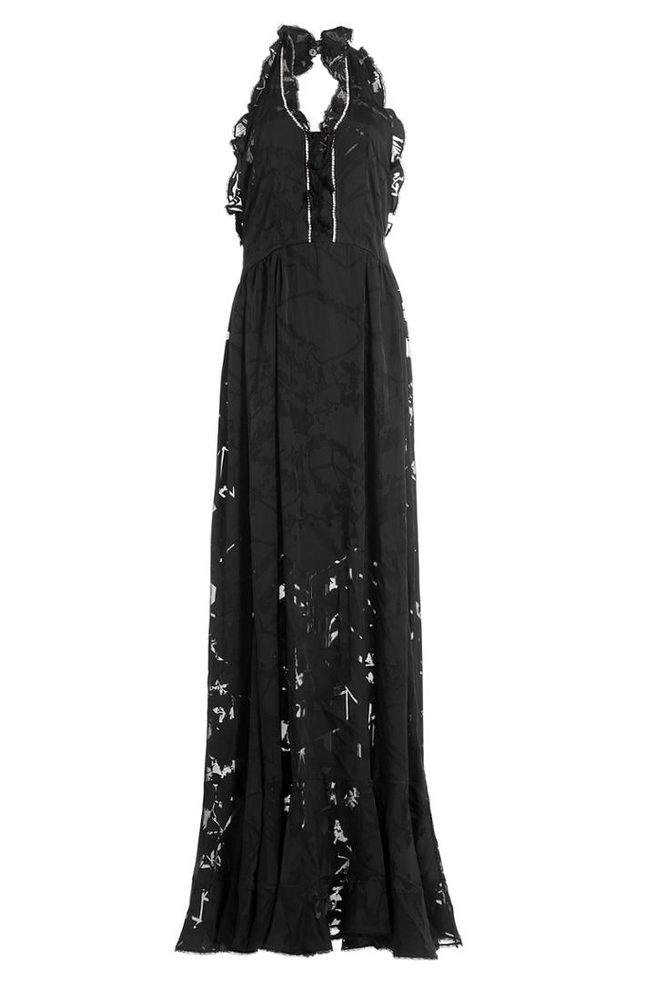 Preen By Thornton Bregazzi Preen By Thornton Bregazzi Floor Length Ruffled Dress With Crystal Embellishment - Black