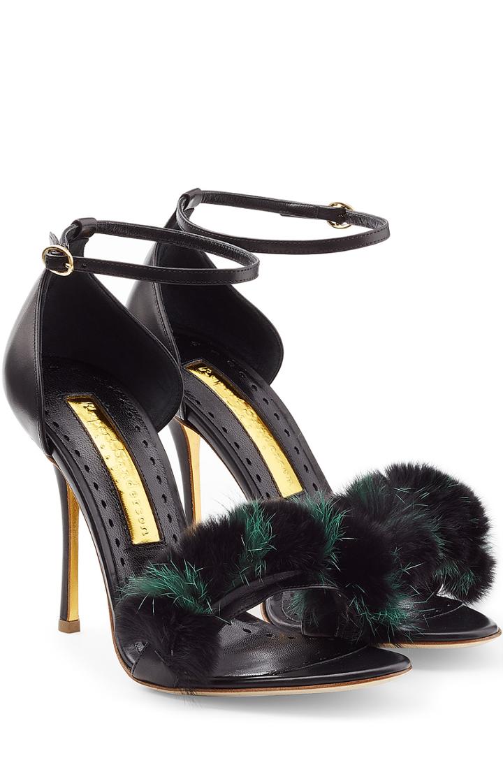 Rupert Sanderson Leather Stiletto Sandals With Fur