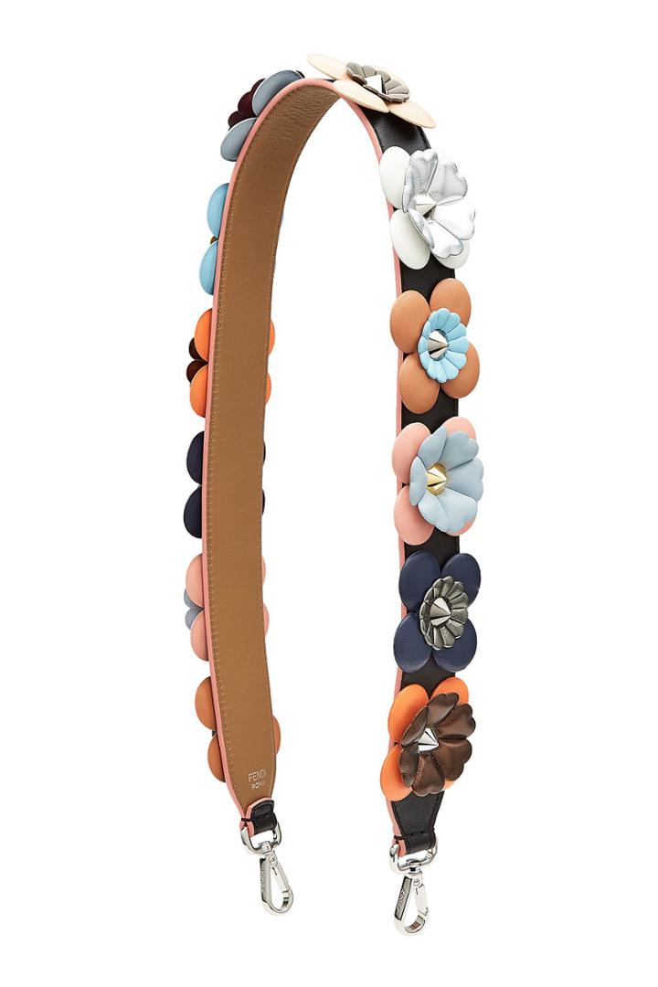 Fendi Fendi Embellished Flower Leather Shoulder Strap
