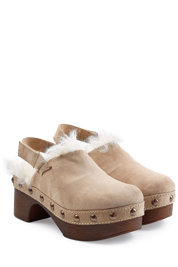 Mr & Mrs Italy Mr & Mrs Italy Suede And Shearling Clogs - Beige