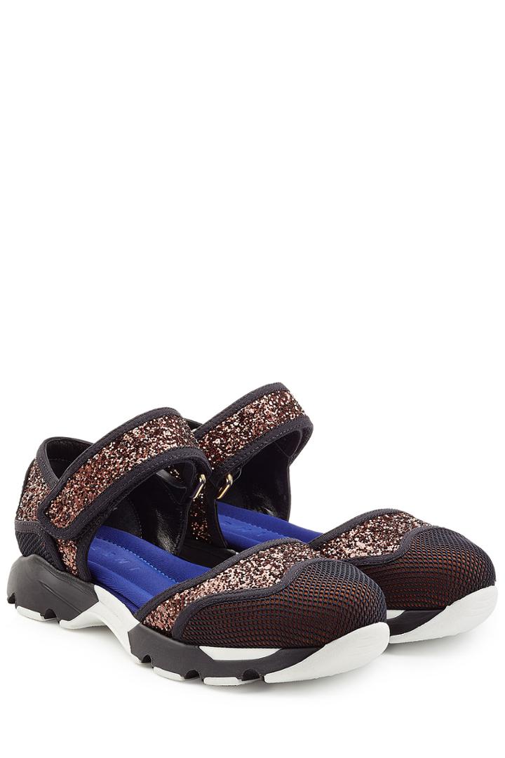 Marni Marni Leather Sandals With Mesh And Glitter - Multicolor