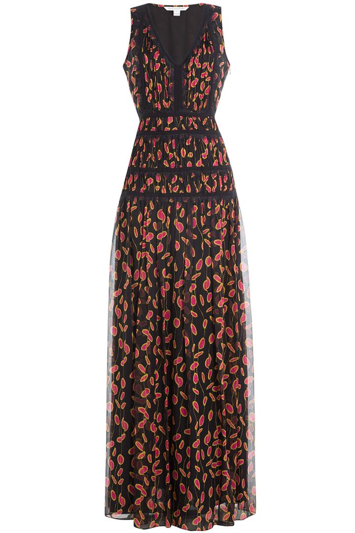Diane Von Furstenberg Diane Von Furstenberg Printed Silk Dress With Lace - Black