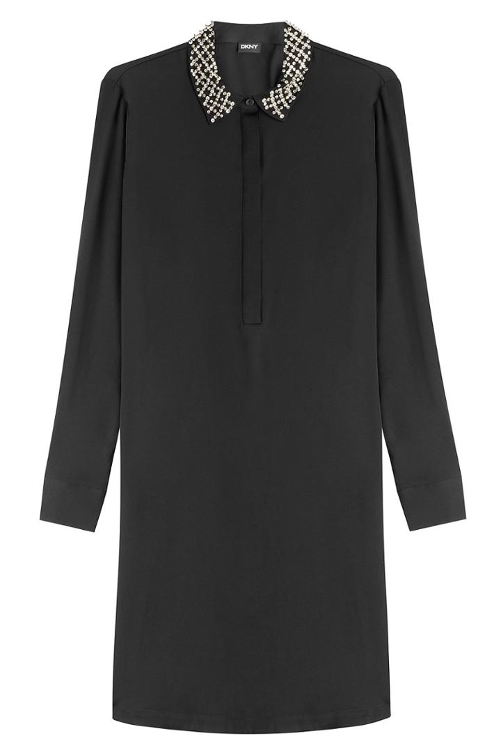 Dkny Dkny Silk Shirt Dress With Embellished Collar