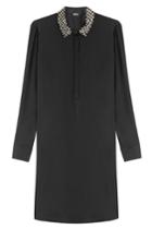 Dkny Dkny Silk Shirt Dress With Embellished Collar