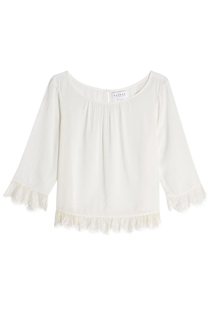Velvet Velvet Blouse With Lace - White