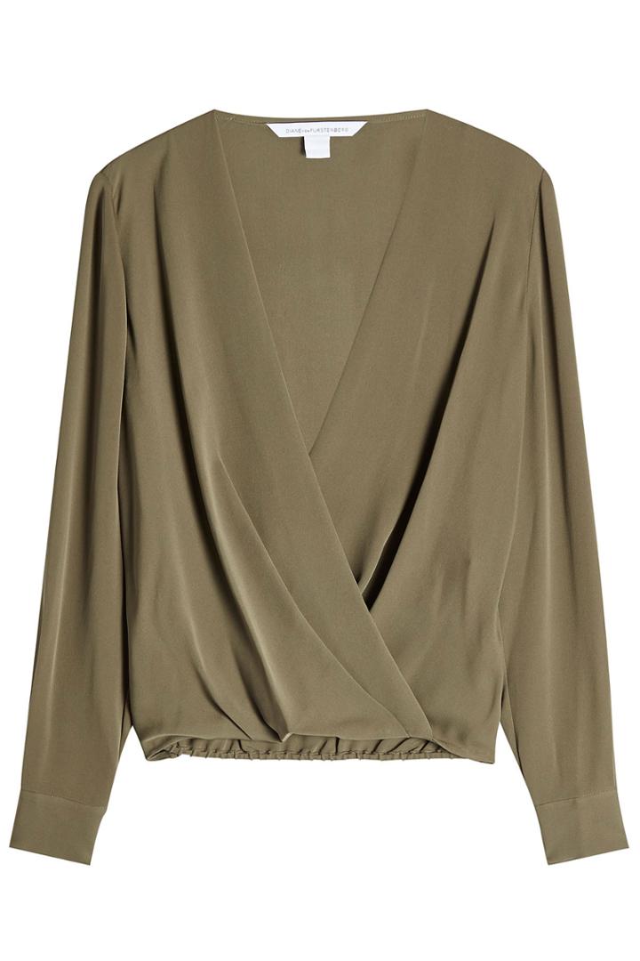 Diane Von Furstenberg Diane Von Furstenberg Draped Silk Blouse - Green