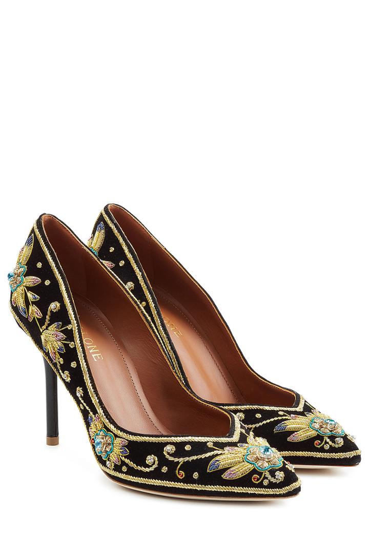 Malone Souliers Malone Souliers Embellished And Embroidered Velvet Pumps