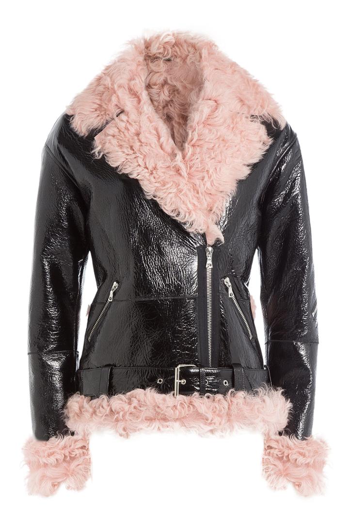 Sandy Liang Sandy Liang Leather And Shearling Biker Jacket - Black