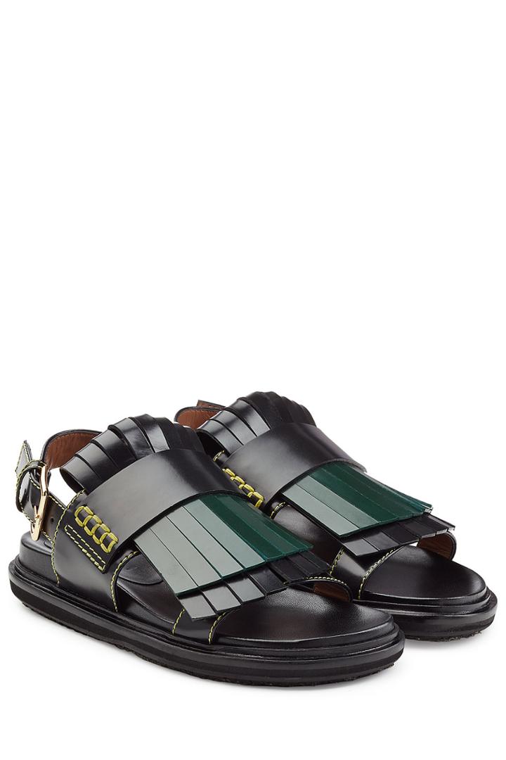 Marni Marni Leather Sandals With Fringed Front - Black