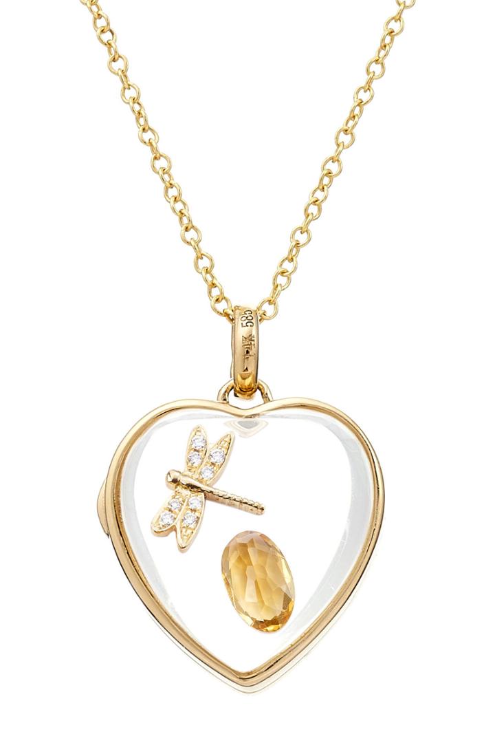 Loquet Loquet 14kt Heart Locket With 18kt Charm, Diamonds And Citrine