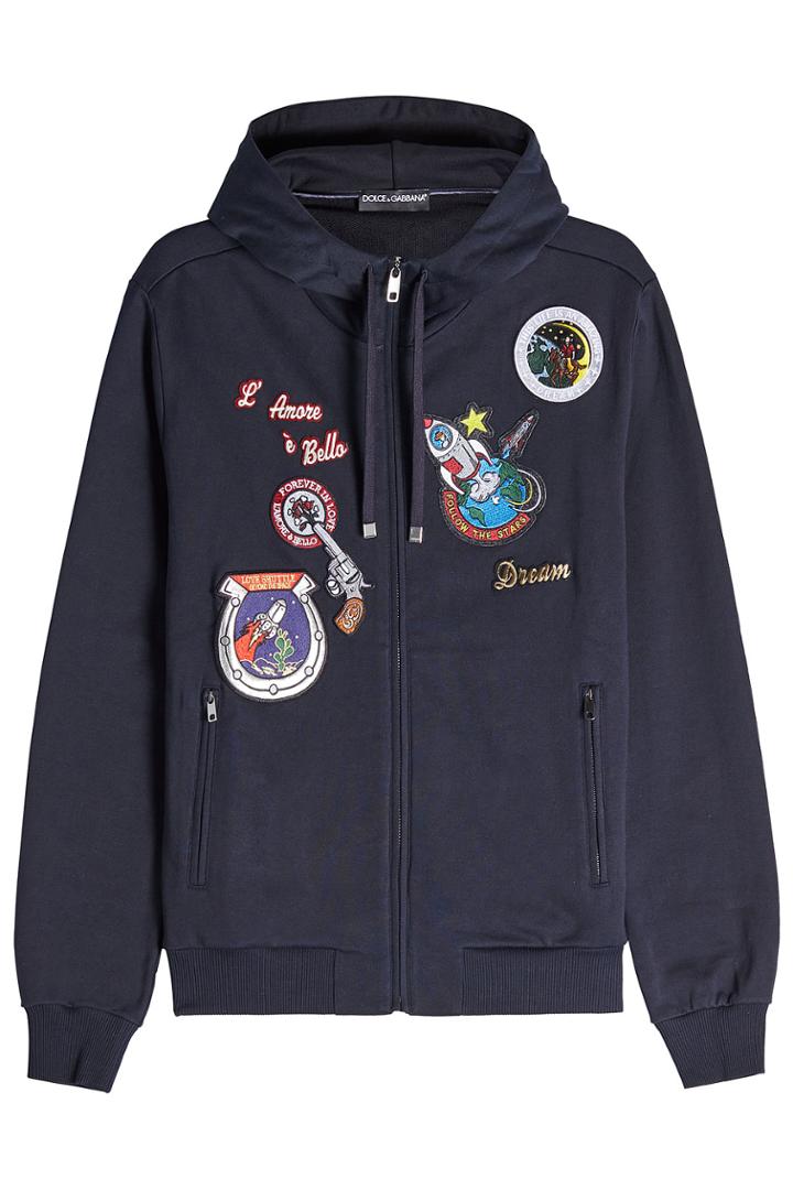 Dolce & Gabbana Dolce & Gabbana Zipped Cotton Hoody With Patches - Black