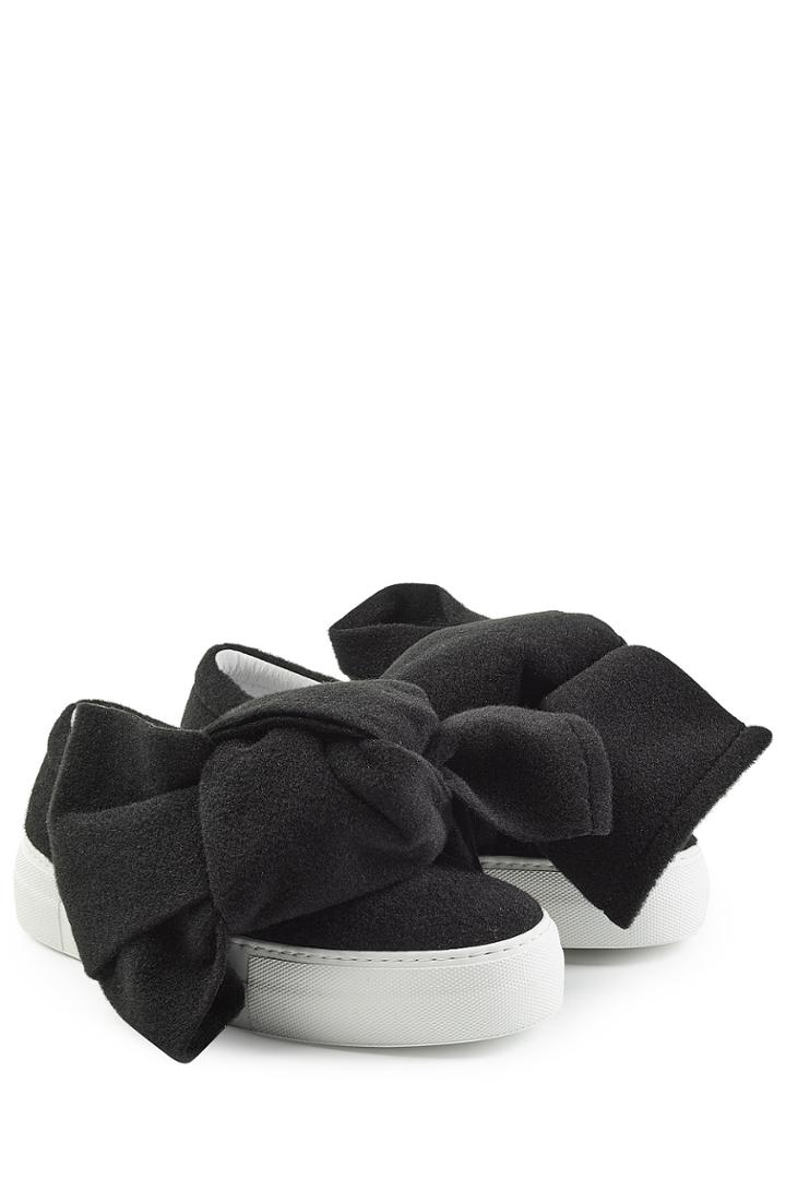 Joshua Sanders Joshua Sanders Felted Wool Platform Slip On Sneakers With Bows - Black