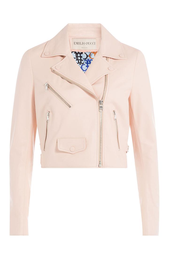 Emilio Pucci Emilio Pucci Cropped Leather Biker Jacket - Rose