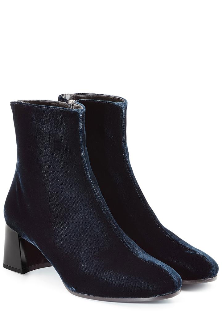 Jil Sander Jil Sander Velvet Blocky Heel Ankle Boots - Blue