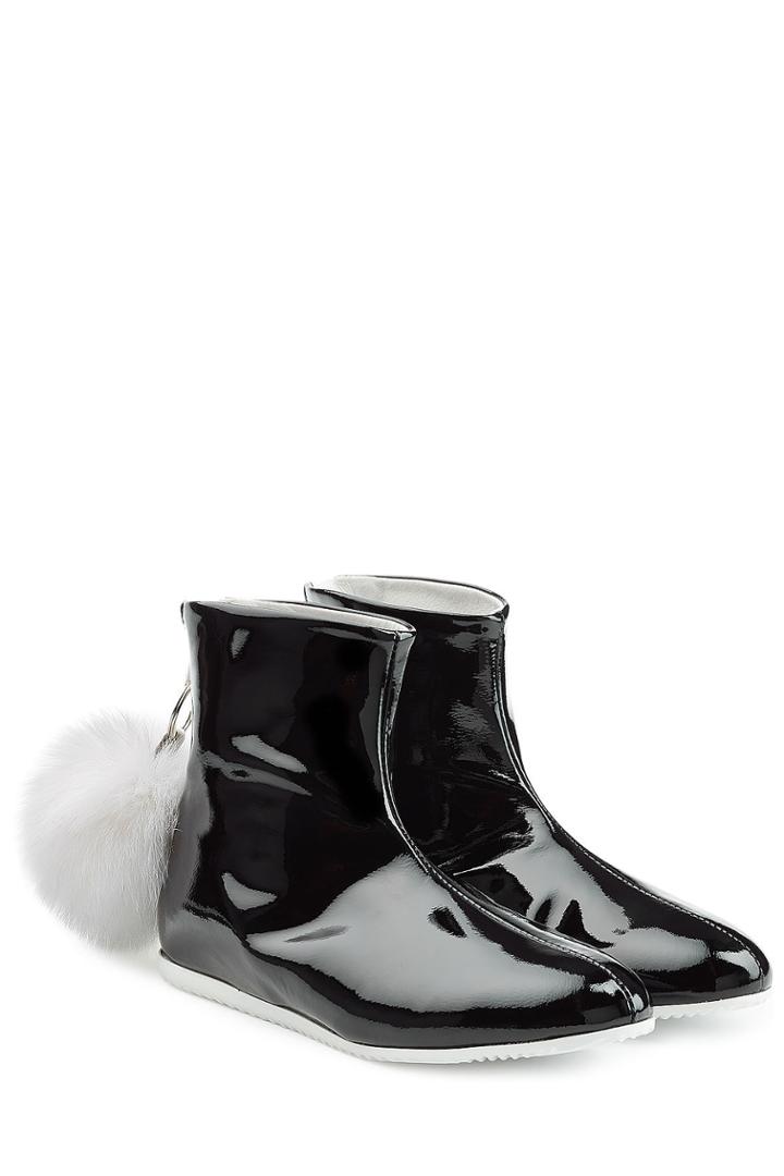 Joshua Sanders Joshua Sanders Patent Leather Boots With Fur Pom-pom
