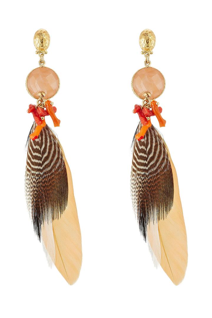 Gas Bijoux Gas Bijoux Serti Plume 24kt Gold Plated Earring With Feather - Beige