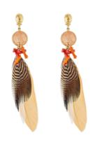 Gas Bijoux Gas Bijoux Serti Plume 24kt Gold Plated Earring With Feather - Beige