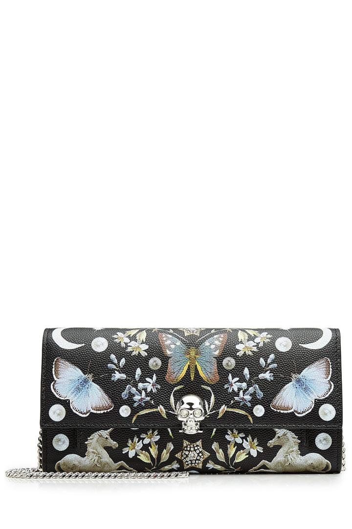 Alexander Mcqueen Alexander Mcqueen Nocturnal Print Calf Leather Skull Wallet On Chain - Multicolor