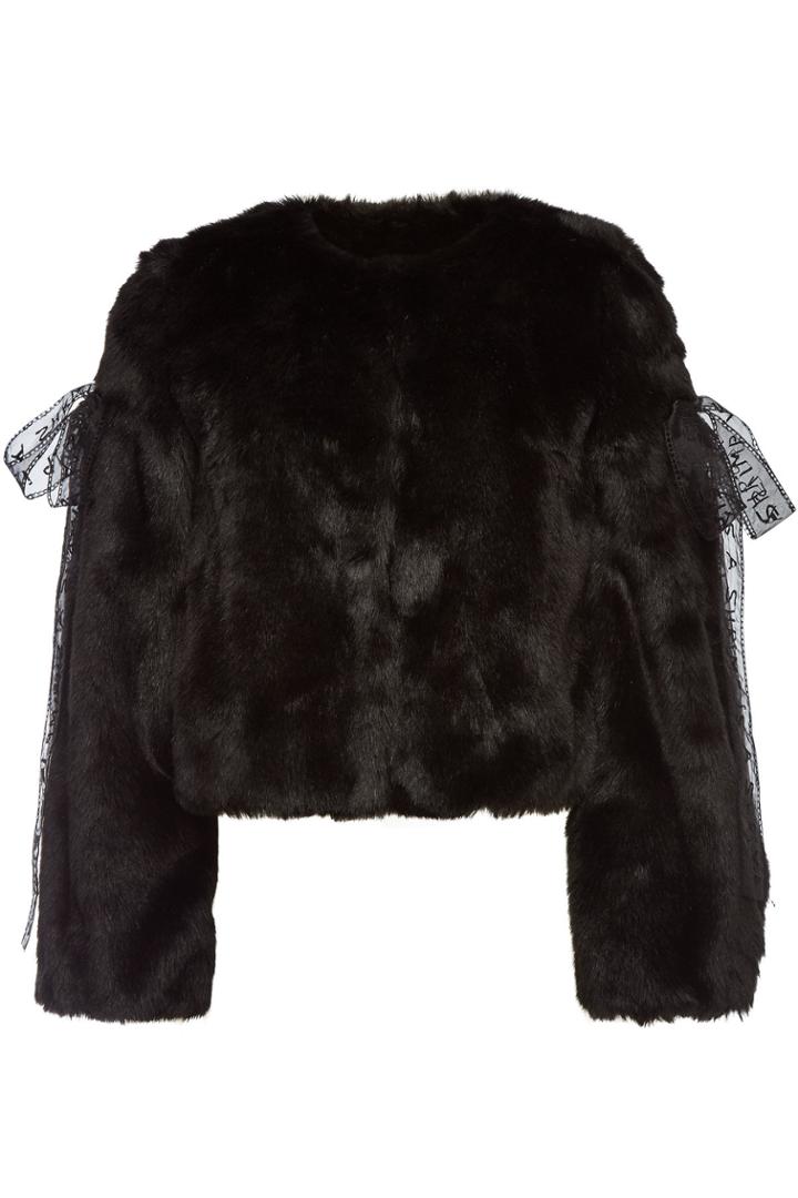 Shrimps Shrimps Gabriel Faux Fur Jacket With Printed Ribbon Trims