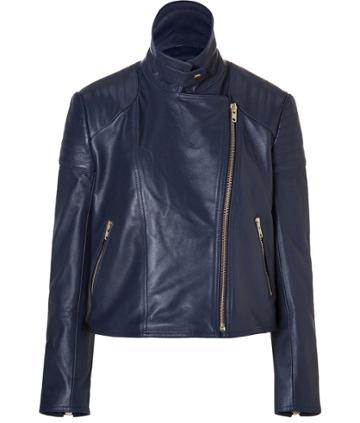Sophie Hulme Leather Biker Jacket In Navy