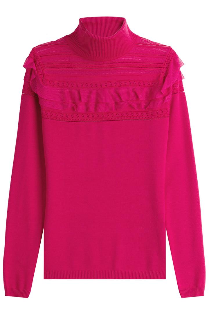 Roberto Cavalli Roberto Cavalli Wool Turtleneck Pullover With Ruffles - Magenta