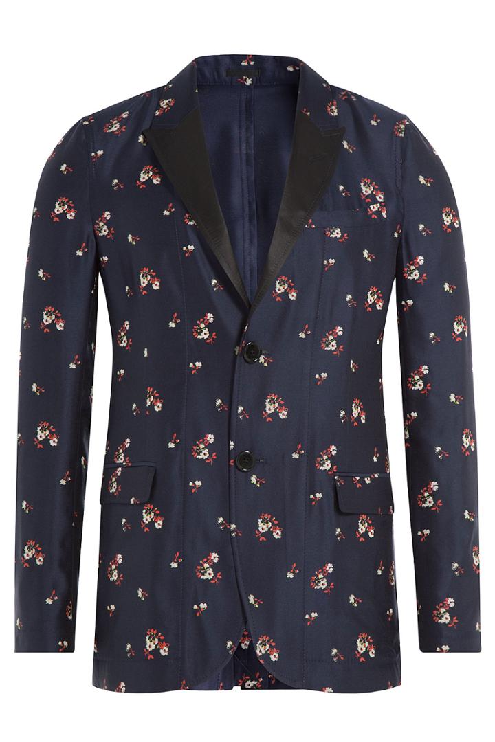 Alexander Mcqueen Alexander Mcqueen Floral Print Satin Blazer - Blue