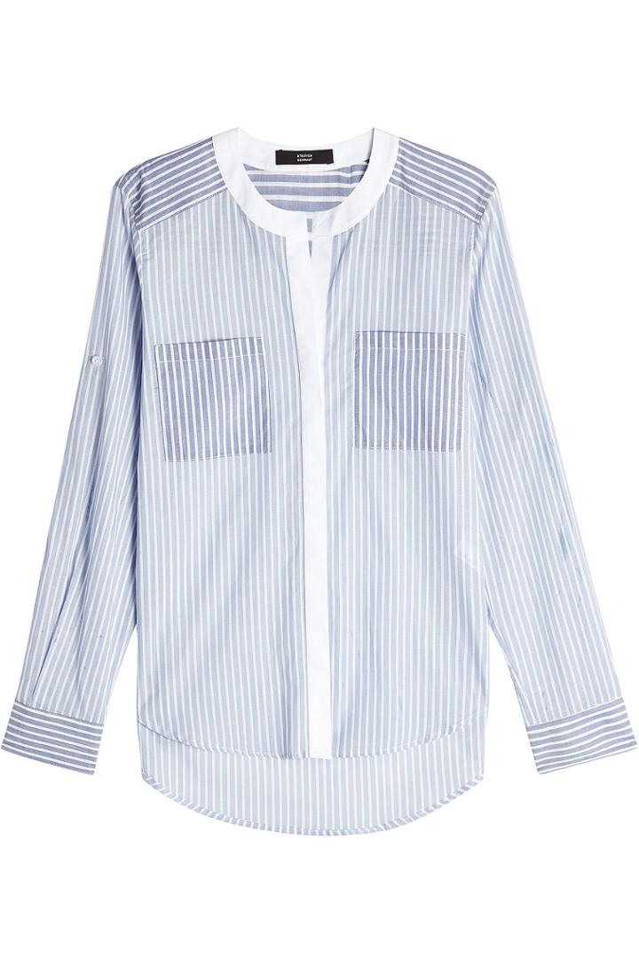 Steffen Schraut Steffen Schraut Collarless Mixed Stripe Cotton Shirt