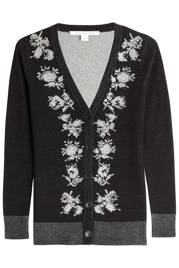 Diane Von Furstenberg Diane Von Furstenberg Embellished Cardigan With Merino Wool - Black