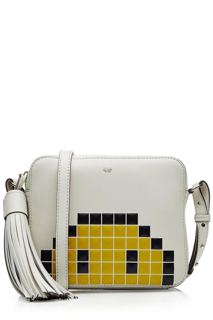 Anya Hindmarch Anya Hindmarch Pixel Smiley Leather Crossbody Shoulder Bag - White