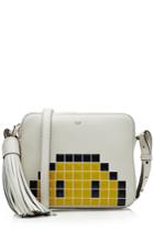 Anya Hindmarch Anya Hindmarch Pixel Smiley Leather Crossbody Shoulder Bag - White