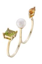 Delfina Delettrez 9k Gold Ring With Peridot, Marquise Citrina And Pearl